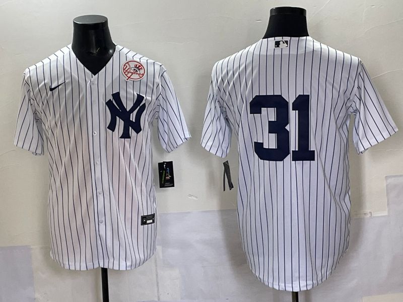 Men 2025 New York Yankees 31 No Name White Stripe Game Nike MLB Jersey style 07